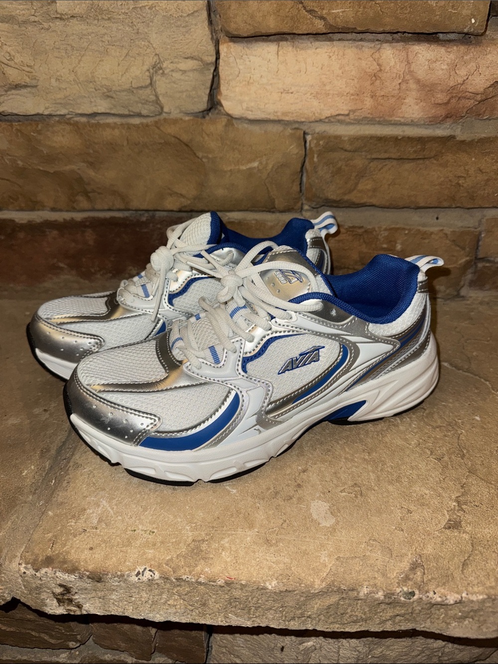 Avia White, Blue & Silver Mesh Running Shoes